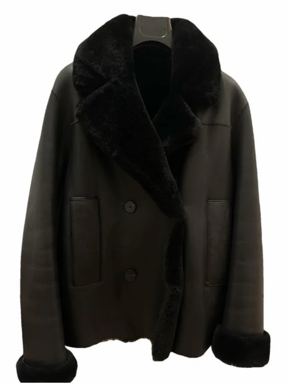 Joseph Black Shearling-Trim Leather Jacket